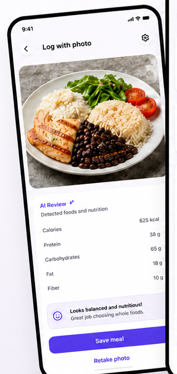 Novyli Mobile screen logging a meal by photo in English